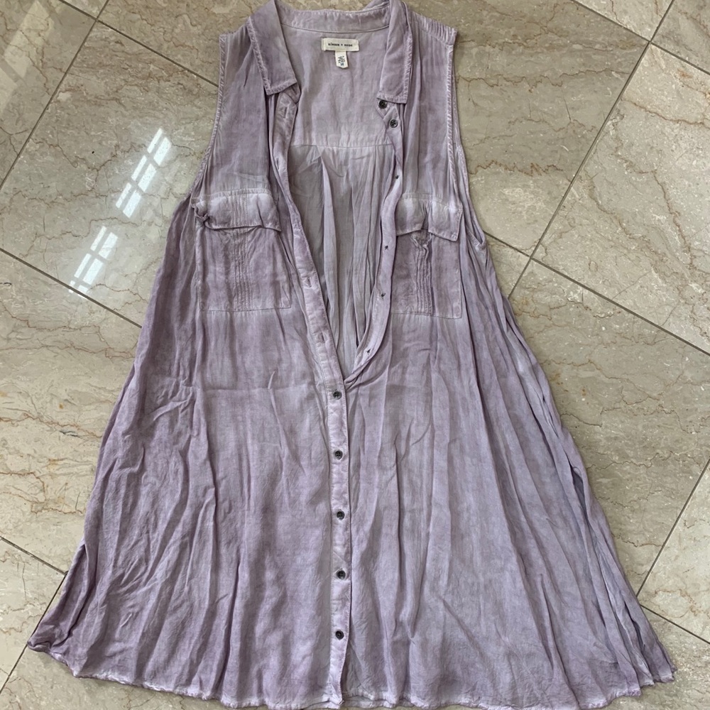 Silence + Noise Button Down Sleeveless Lilac Dress